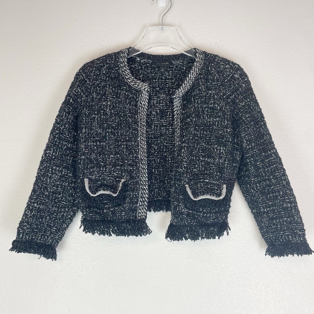 Ann Taylor Blazer XS Crop Boucle Old Money Classic Parisian Chic Quiet Luxury